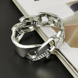 Rhinestones Chain Cuff Bracelet Hollow Metal Bangle Statement Jewelry