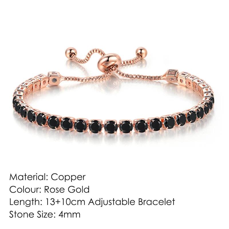 Adjustable Tennis Bracelet 4mm Zirconia Rose Jewelry