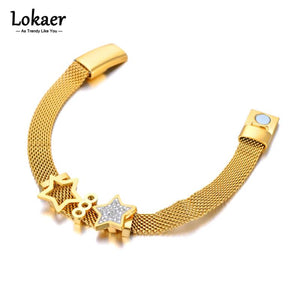 Stainless Steel Elephant Charm Bracelet CZ Crystal Star B23047