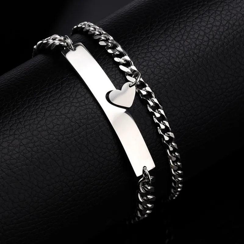 Titanium Steel Cuban Heart Couple Bracelet Stainless Steel Jewelry