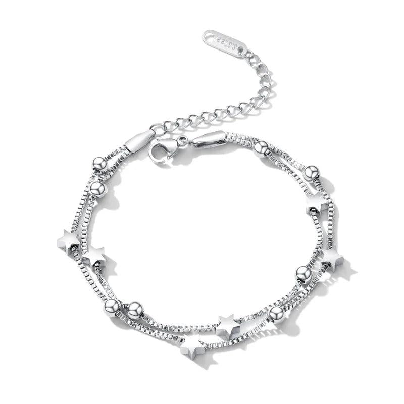 Double Layers Star Bracelet Bangle Stainless Steel