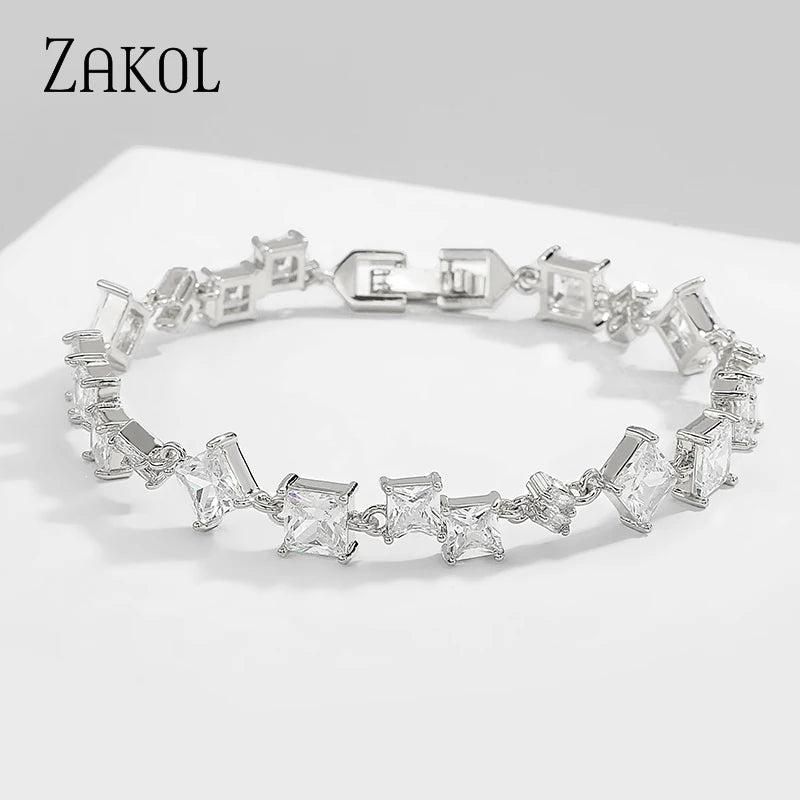 Square Zirconia Crystal Bracelet Bangles CZ Stone Jewelry For Women FSBP2189