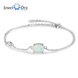 JewelOra Silver Opal Charm Bracelet Adjustable Chain Wedding Jewelry