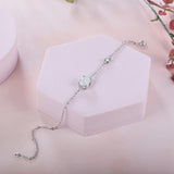JewelOra Silver Opal Charm Bracelet Adjustable Chain Wedding Jewelry
