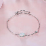 JewelOra Silver Opal Charm Bracelet Adjustable Chain Wedding Jewelry