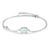 JewelOra Silver Opal Charm Bracelet Adjustable Chain Wedding Jewelry