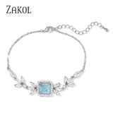Green CZ Leaf Bracelet Square Crystal Bangle Girls Jewelry