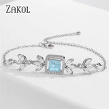 Green CZ Leaf Bracelet Square Crystal Bangle Girls Jewelry