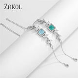 Green CZ Leaf Bracelet Square Crystal Bangle Girls Jewelry