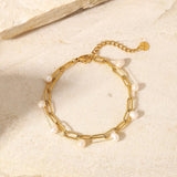 French Style Freshwater Pearl Cross Chain Bracelet