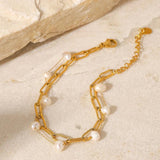 French Style Freshwater Pearl Cross Chain Bracelet