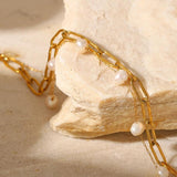 French Style Freshwater Pearl Cross Chain Bracelet