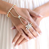 Stonefans Rhinestone Flower Bracelet Bangle Slave Chain Finger Crystal Wrap