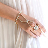 Stonefans Rhinestone Flower Bracelet Bangle Slave Chain Finger Crystal Wrap