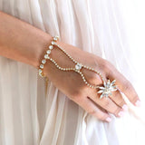 Stonefans Rhinestone Flower Bracelet Bangle Slave Chain Finger Crystal Wrap