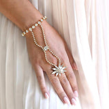 Stonefans Rhinestone Flower Bracelet Bangle Slave Chain Finger Crystal Wrap