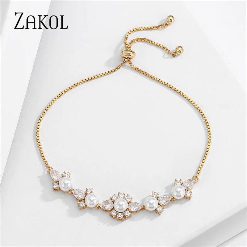 Zircon Pearl Adjustable Bracelets for Women BP5085
