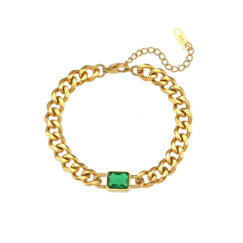 Colorful Zircon Crystal Women's Bracelet 18K Cuban Chain