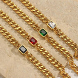Colorful Zircon Crystal Women's Bracelet 18K Cuban Chain
