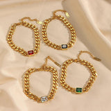 Colorful Zircon Crystal Women's Bracelet 18K Cuban Chain