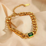 Colorful Zircon Crystal Women's Bracelet 18K Cuban Chain
