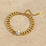 Colorful Zircon Crystal Women's Bracelet 18K Cuban Chain