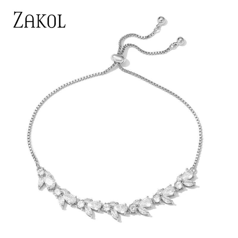 Leaf CZ Chain Bracelet for Women