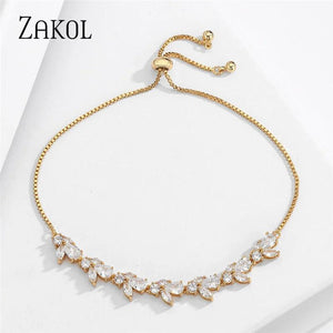 Leaf CZ Chain Bracelet for Women