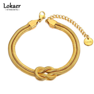 Double-layer Knot Charm Bracelet Geometric Stainless Steel Snake Chain B22036