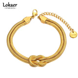 Double-layer Knot Charm Bracelet Geometric Stainless Steel Snake Chain B22036