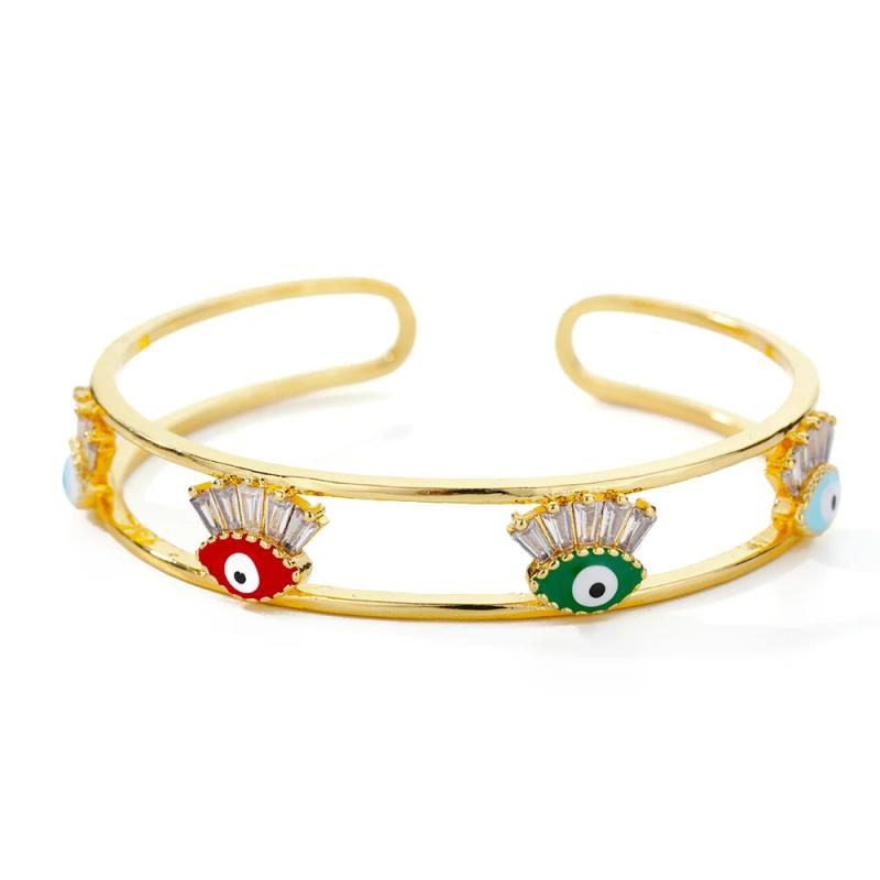 Zircon Evil Eye Bracelet Eye Cuff Bangle Stainless Steel Jewelry
