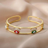 Zircon Evil Eye Bracelet Eye Cuff Bangle Stainless Steel Jewelry