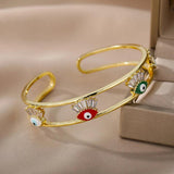 Zircon Evil Eye Bracelet Eye Cuff Bangle Stainless Steel Jewelry