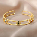 Zircon Evil Eye Bracelet Eye Cuff Bangle Stainless Steel Jewelry