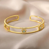 Zircon Evil Eye Bracelet Eye Cuff Bangle Stainless Steel Jewelry