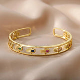 Zircon Evil Eye Bracelet Eye Cuff Bangle Stainless Steel Jewelry