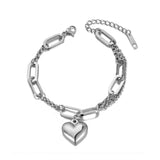 Stainless Steel Heart Charm Bracelet Bohemia Chain