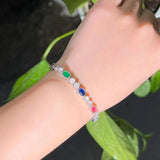 CWWZircons Adjustable Slider Chain Green Red Cubic Zircon Engagement Bracelet