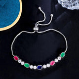 CWWZircons Adjustable Slider Chain Green Red Cubic Zircon Engagement Bracelet