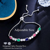 CWWZircons Adjustable Slider Chain Green Red Cubic Zircon Engagement Bracelet