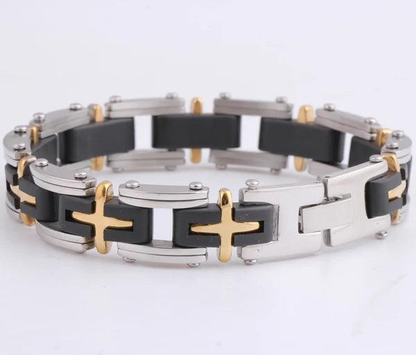 Cross Jewelry Silicone Stainless Steel Men Bracelet