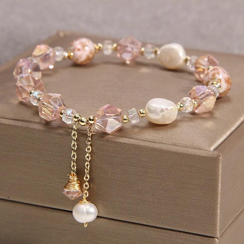 Pink Crystal Pearl Bracelet Ins Hot Charm Ladies Jewelry