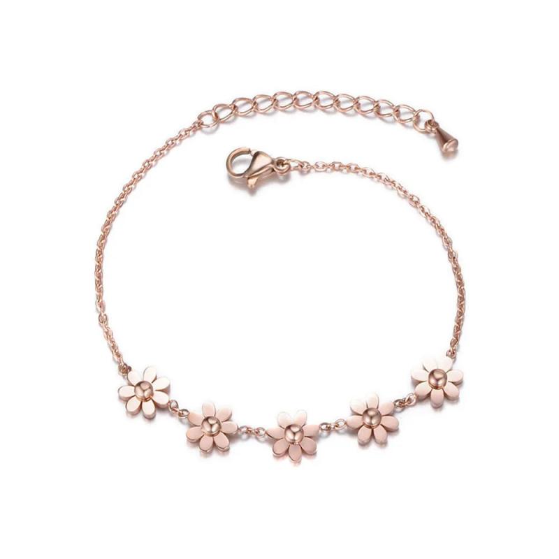 Titanium Steel Daisy Charm Bracelet Rose Chain B17066