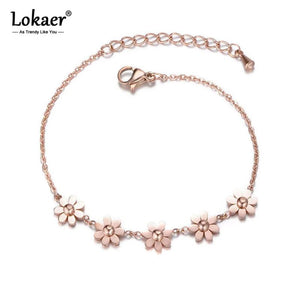 Titanium Steel Daisy Charm Bracelet Rose Chain B17066