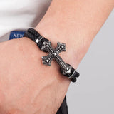 Multi-layer Leather Chain Weaved Man Bracelets 316L Stainless Steel Wristband