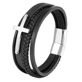 Multi-layer Leather Chain Weaved Man Bracelets 316L Stainless Steel Wristband