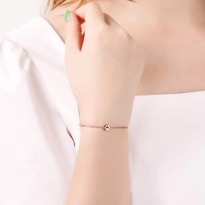 Women Zircon Bead Heart Bracelet Silver Stainless Steel Jewelry Gift