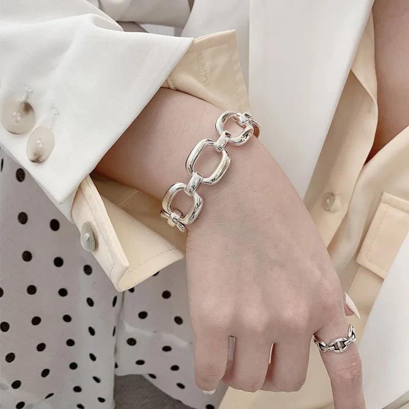 Silver Thick Chain Bracelets for Women Geometric Party Jewelry