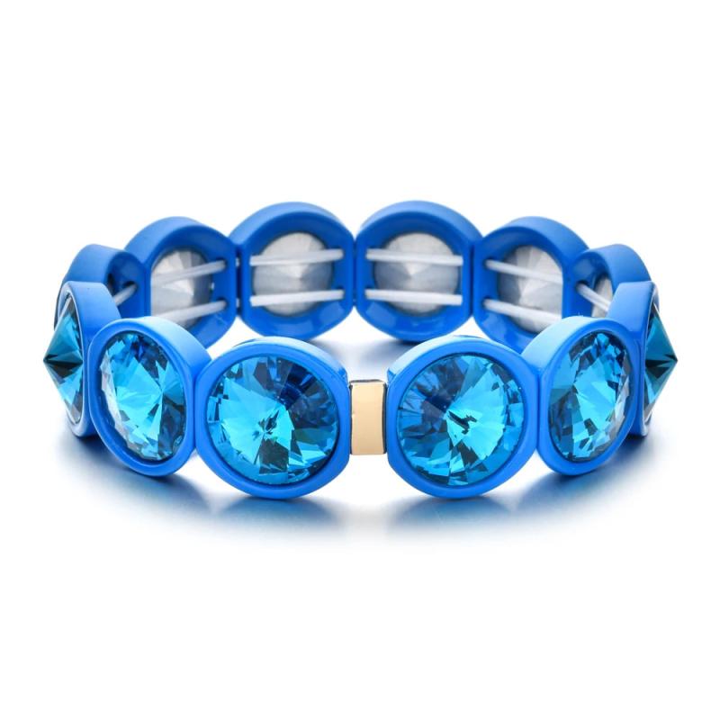 Multicolor Crystal Elastic Tile Bracelet Enamel Stretch Glass Bangle