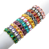 Multicolor Crystal Elastic Tile Bracelet Enamel Stretch Glass Bangle